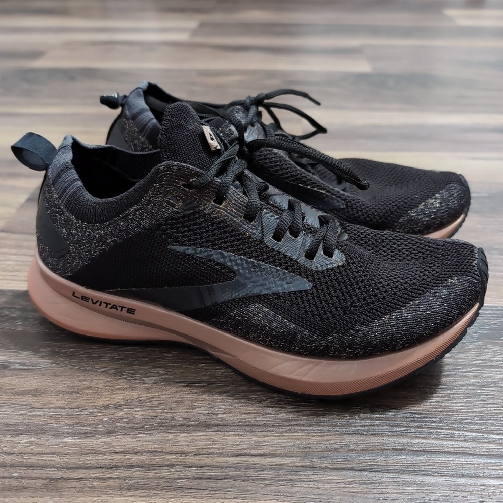 Wmns Brooks Levitate 4 Knit Walking-Running Shoe/ Black Rose Gold /USED / Size 7